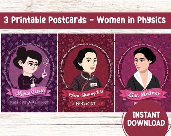 Women In Physics Gift Printable Postcard Bundle Marie Curie Chien Shiung Wu Lise Meitner Female Scientist Inspirational Art Women in STEM