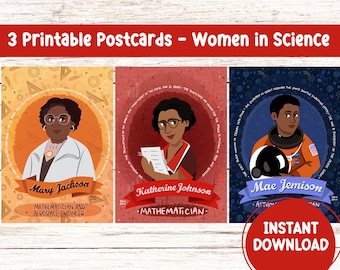 Black History Month STEM Women Printable Postcard Bundle Women in Science Classroom Decor Women History Month Wall Art Female Scientist