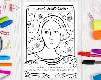 Women in Chemistry Printable Coloring Page Irene Joliot Curie Coloring Sheet Women History Month Science Coloring Page STEM Woman Print