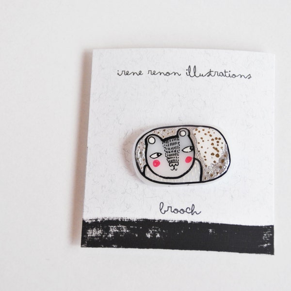 brooch bear white plastic pin - tiny bear - ready to ship
