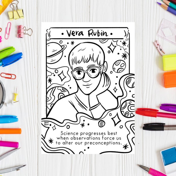 Printable Drawing VERA RUBIN Coloring Page Astronomer Coloring Sheet Female Scientist Women in Stem Print Women History Month Stem Activity