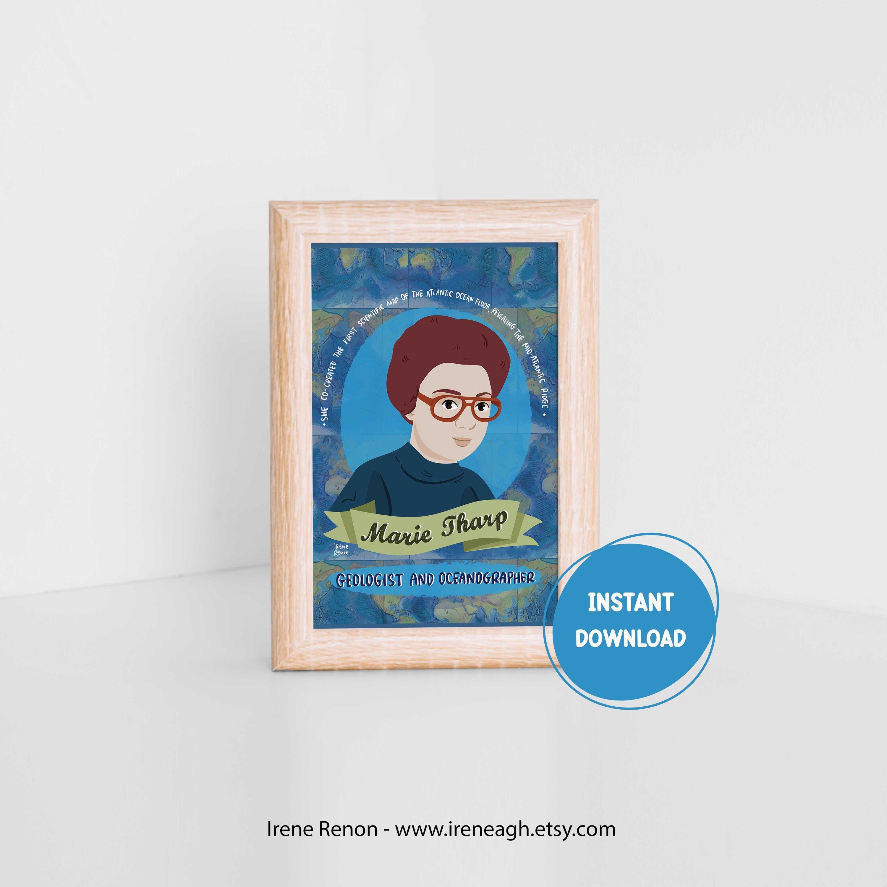 Marie Tharp Printable Postcard Science Wall Art Women in Science Classroom Decor Women in History Female Scientist Teacher Gift Digital Art