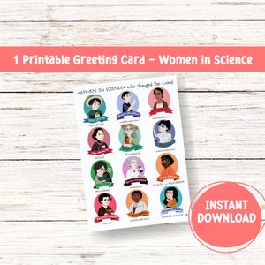 Tarjeta de felicitación imprimible de un científico famoso Tarjeta de felicitación de graduación para mujeres en ciencia Tarjeta de felicitación de cumpleaños para mujeres que empoderan a las mujeres en STEM Arte defensor