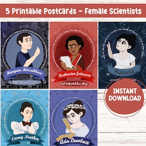 Cartoline stampabili, Ada Lovelace, Emmy Noether, Hypatia, Maryam Mirzakhani, Katherine Johnson