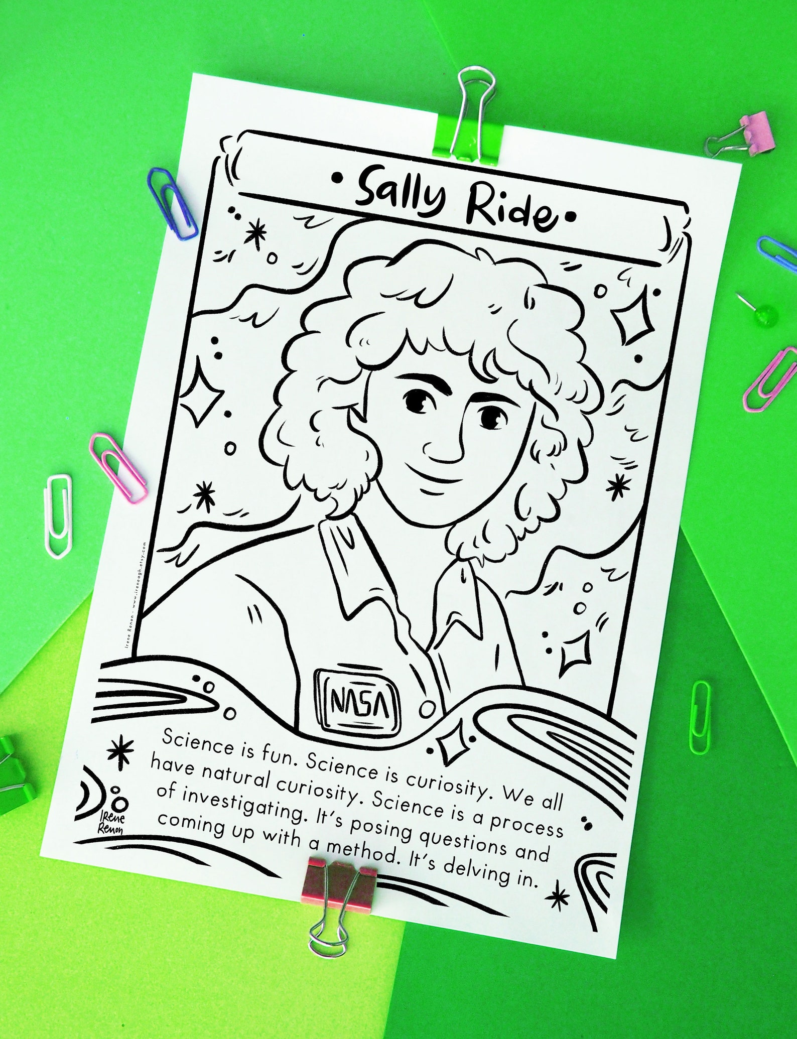 Sally Ride Color Printable Sally Ride Coloring Page: Women in Space, STEM Printable (digital ...