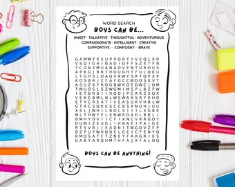 Word Search Worksheet for Kid Emotional Intelligence Educational Learning Activity for Boys Can Be Anything Printable Puzzle Game for Boys