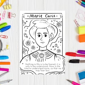 Marie Curie Printable Coloring Page Women in Stem Women Day Printable Drawing Women In Science Teacher Resource Women History Month Coloring
