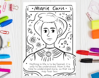 Marie Curie Printable Coloring Page Women in Stem Women Day Printable Drawing Women In Science Teacher Resource Women History Month Coloring