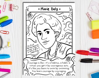 Women In Chemistry, Marie Daly, Printable Coloring Page, Instant Download, Classroom Activities, Black History Month, Famous Black Scientist
