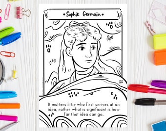 Women in Mathematics SOPHIE GERMAIN Famous Mathematician Science Coloring Page Women in Math Printable Coloring Sheet Female Scientist