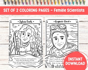 Eugenie Clark Science Coloring Page Sylvia Earle Printable Drawing Oceanographer Female Scientist Print Earth Day Printable Coloring Sheet