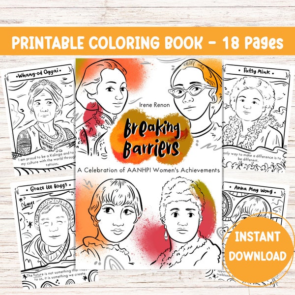 Coloring Book AANHPI Asian American Pacific Islander Coloring Sheet AAPI Heritage Month AAPI Month Asian Leader Female Icon Colouring Page