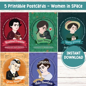 Cartoline stampabili, Ada Lovelace, Rosalind Franklin, Grace Hopper, Mary Anning, Dian Fossey