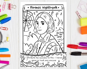 Women in Medicine Florence Nightingale Coloring Page Women in Science Nurse Gift Downloadable Coloring Sheet International Nurse Day Print