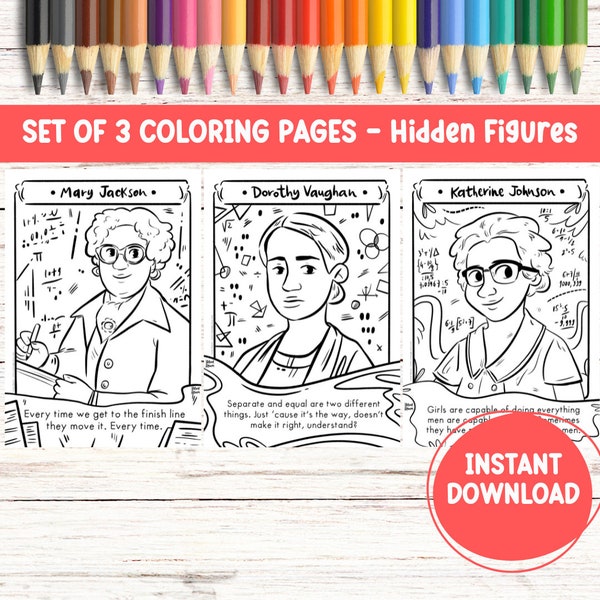 Katherine Johnson Coloring Pages Hidden Figures Black Women in Math Women History Month Coloring Sheets Bundle Black History Mary Jackson