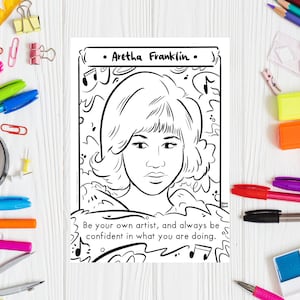 Aretha Franklin Coloring Page Printable Drawing Black History Month Famous Black Artist Printable Soul Queen Coloring Sheet Music Legend