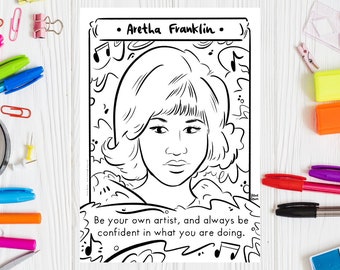 Aretha Franklin Coloring Page Printable Drawing Black History Month Famous Black Artist Printable Soul Queen Coloring Sheet Music Legend