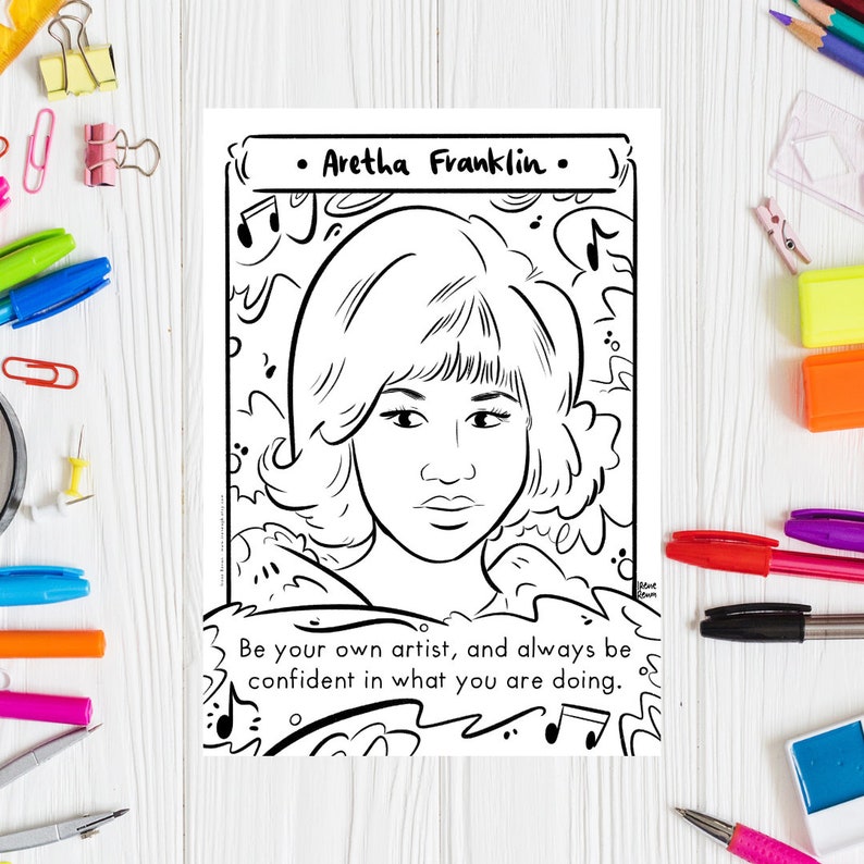 Aretha Franklin Coloring Page Printable Drawing Black History Month Famous Black Artist Printable Soul Queen Coloring Sheet Music Legend