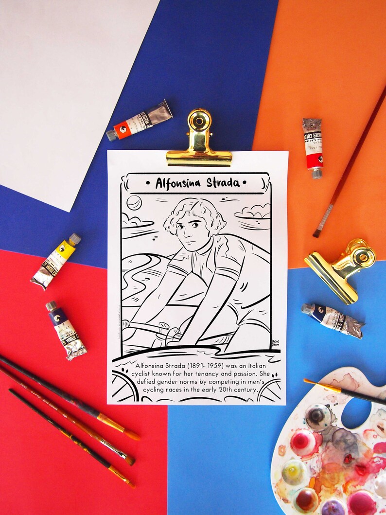 Women in Sport Coloring Page Alfonsina Strada Women History Month Coloring Sheet Historical Figure Women in Cycling Printable Drawing