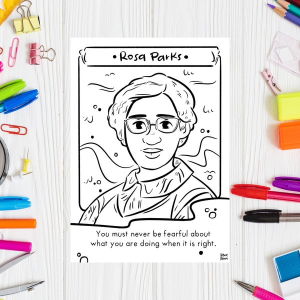 Black History Month Printable Drawing Rosa Parks Coloring Page Women in History Black Women Activist Civil Rights Educational Coloring Sheet