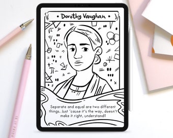 Digital Coloring Page - Dorothy Vaughan, Black History Month, Downloadable Coloring Page For Kids, Procreate Coloring Page, Women in Science