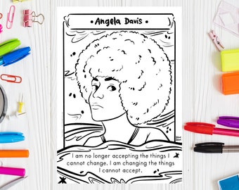 Angela Davis Coloring Page Printable Coloring Sheet of Activist Black History Month Civil Right Coloring Sheet Feminist Icon Empowerment Art