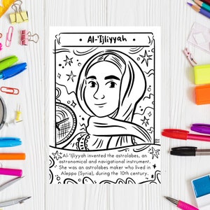 Engineer Week Printable Women Engineer Al&#39;Ijliyyah Coloring Page Women in History Coloring Sheet Science Activity Female Muslim Scientist