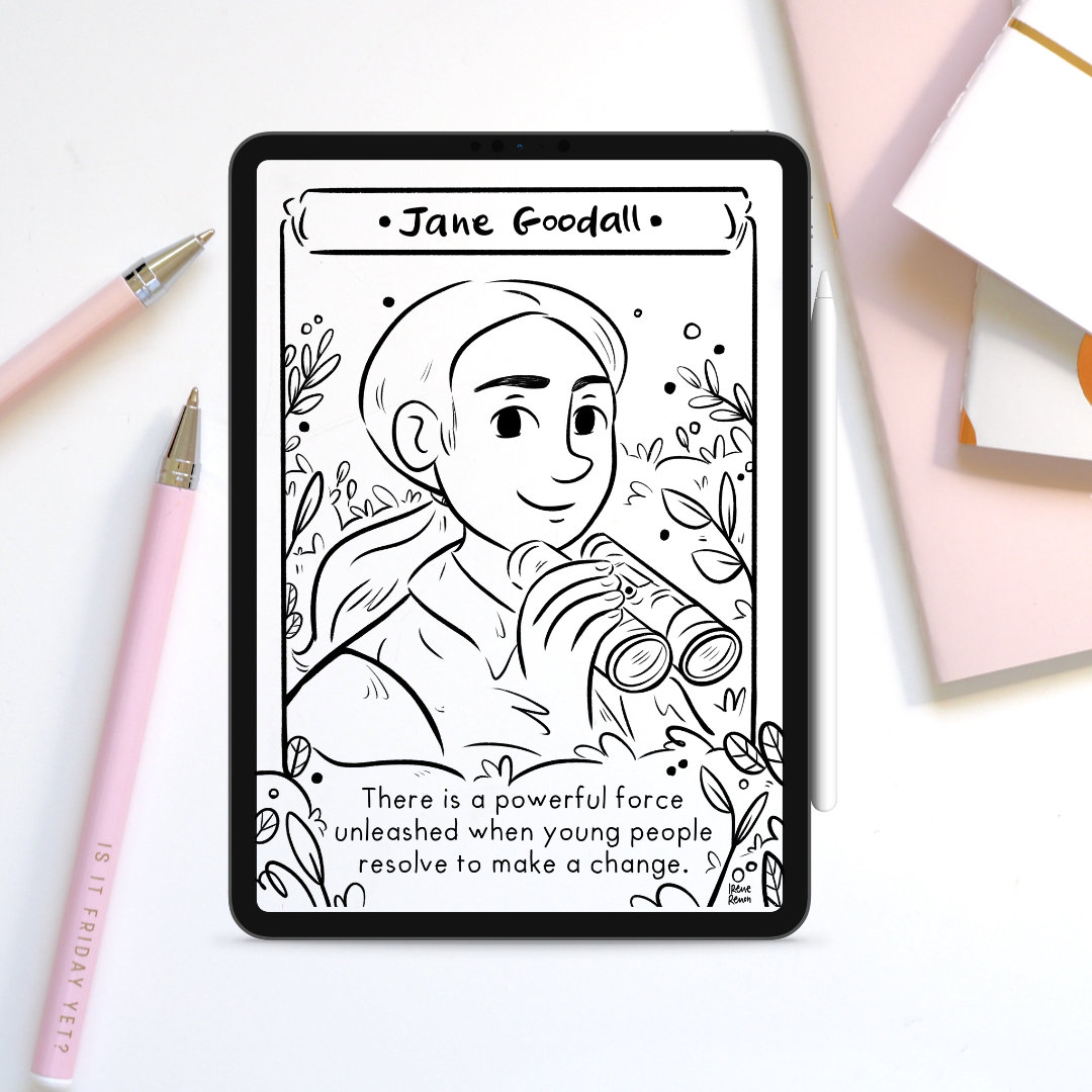 Coloring Page Png Jane Goodall Print Women in Science Coloring Sheet ...