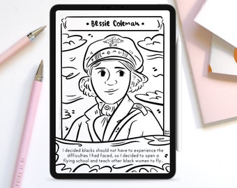 Coloriage Bessie Coleman à imprimer : femmes dans l'aviation à imprimer : personnage historique afro-américain, mois de l'histoire des Noirs