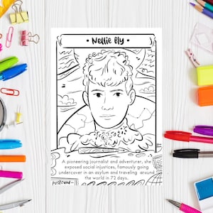 Nellie Bly ColoringPage Women in History Printable Journalist Coloring Sheet Famous Historical Figure Trailblazing Print Printable Drawing