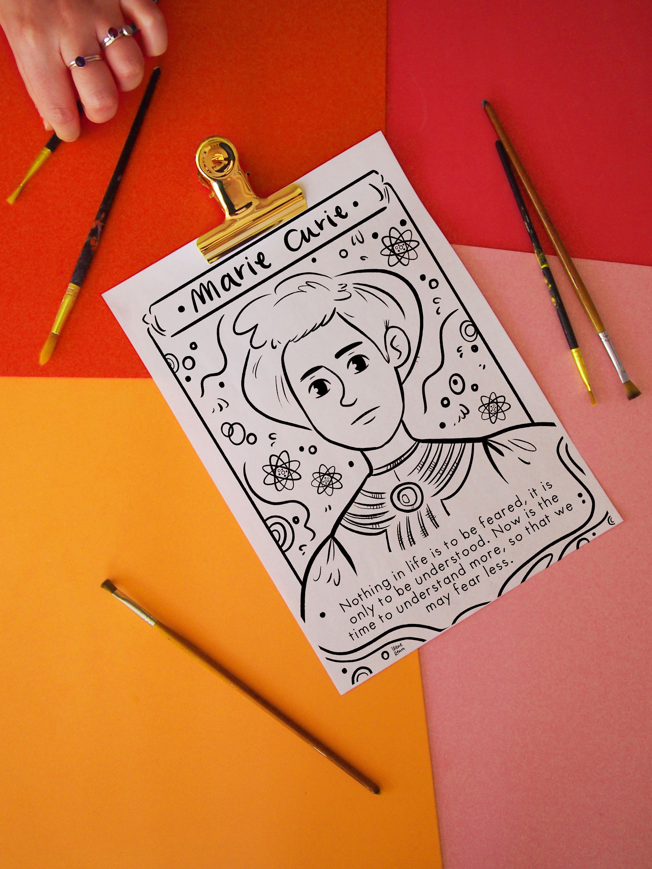 Marie Curie coloring page printable drawing | Etsy