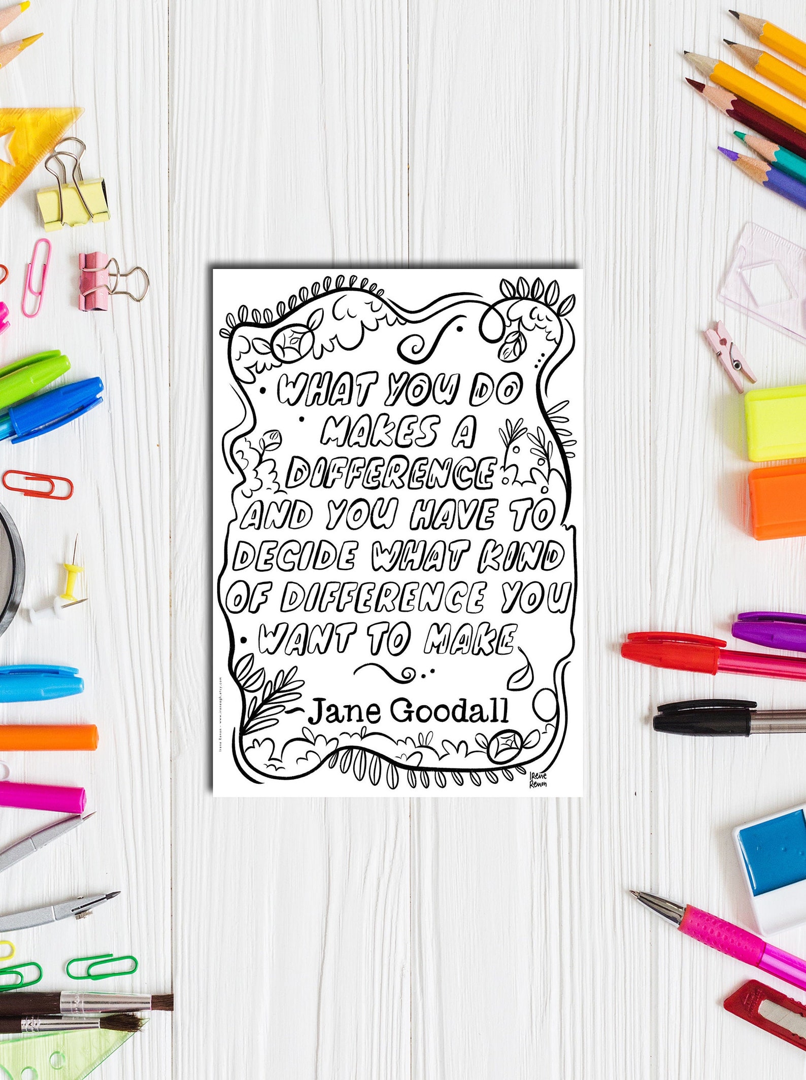 Jane Goodall inspiring quote coloring page | Etsy