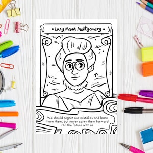 Kleurplaat LUCY MAUD MONTGOMERY Downloadbare kleurplaat Afdrukbare tekening Anne of Green Gables Women History Month Women in Literature Kleurplaat