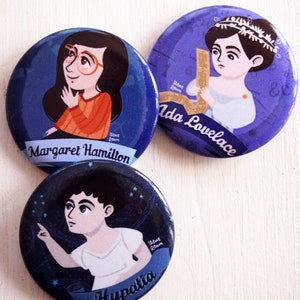 Science Gift Women in STEM Famous Scientist Ada Lovelace Margaret Hamilton Hypatia Gift for Scientist Woman Scientist Pin Button image 2