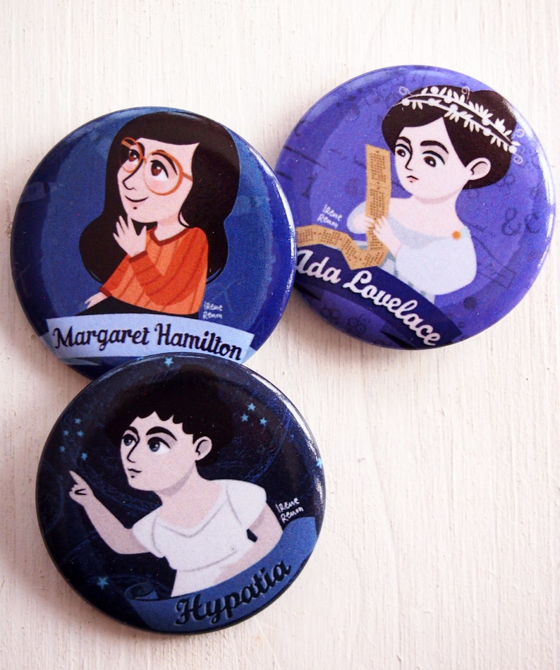 Science Gift Women in STEM Famous Scientist Ada Lovelace Margaret Hamilton Hypatia Gift for Scientist Woman Scientist Pin Button image 2