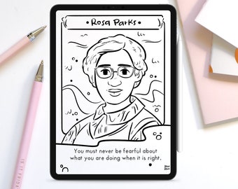 Color pages for Procreate - Rosa Parks, Downloadable Colouring page, Women in History, Digital Coloring Pages for Kids, Black History Month