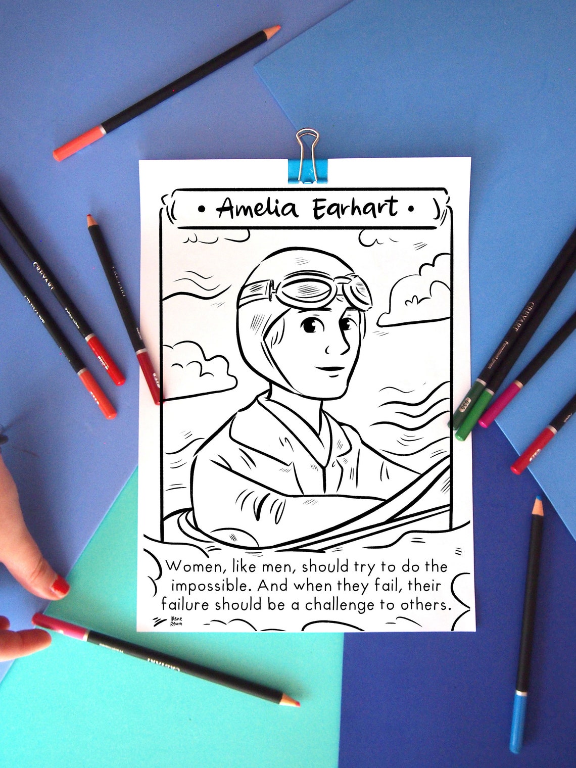 Amelia Earhart Coloring Page Women in History Printable Etsy