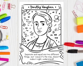 Dorothy Vaughan Página para colorear Dibujo imprimible Actividad de mujeres en la ciencia Mes de la historia negra Mujeres en tallo Figuras ocultas Hoja para colorear