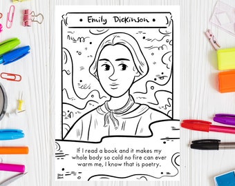 Emily Dickinson Coloring Page Women in Literature Women History Month Women Writer Female Writer Printable Coloring Sheet Women Day Drawing