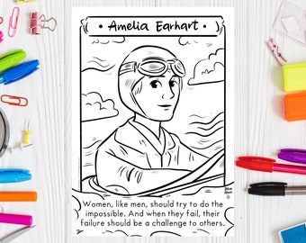 Amelia Earhart Coloring Page Women In History Printable Drawing Women Day Elementary Teacher Resource Coloring Sheet Women History Month