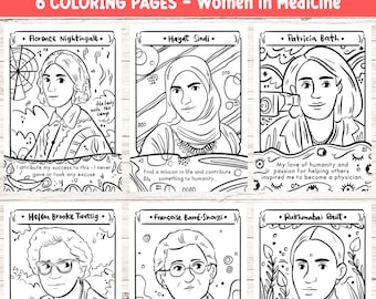 Women in Medicine Coloring Page Bundle Female Scientist STEM Printable Drawing Medical Printable Art Women History Month Coloring Sheet