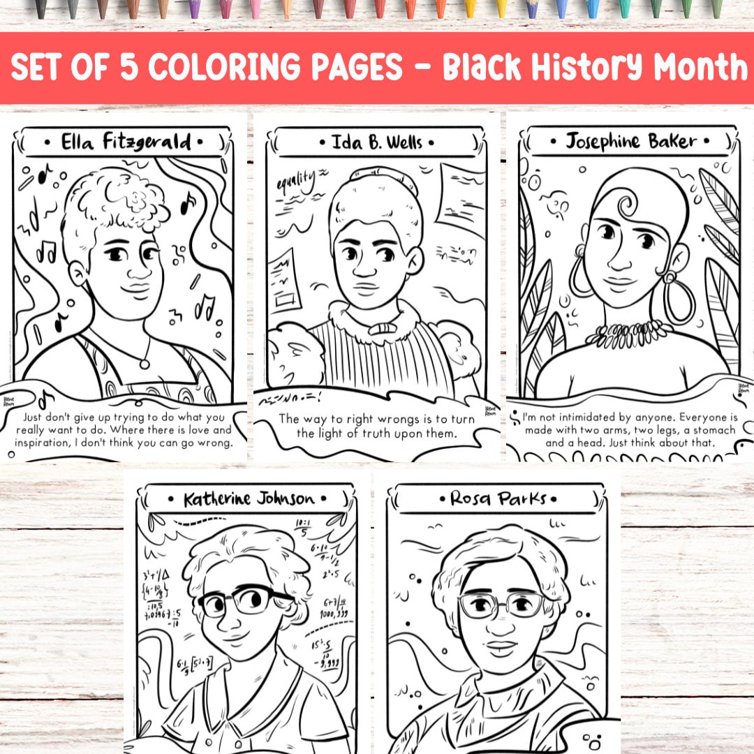 Black History Month Kid Activity with Historical Figure Coloring Page Bundle for Black Month Printable Art Featuring African American Leader