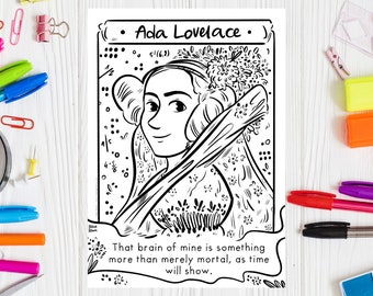 Ada Lovelace Coloring Page Female Scientist Printable Drawing Colouring Sheet Computer Science Ada Lovelace Day Women in Math Women in STEM