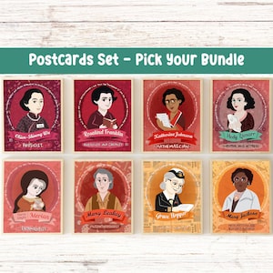 Set di cartoline illustrate donne e scienza