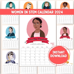 Printable Calendar 2024 for Women in Science Monthly Calendar Women in Stem Female Scientist Digital Download Monthly Planner Science Lover