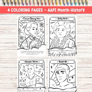 Coloring Page Bundle AANHPI Educational Printable Resource for AAPI Month History Asian American Pacific Islander Drawing Printable Material