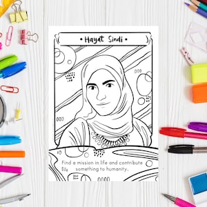 Science Coloring Page Hayat Sindi Muslim Female Scientist Women in STEM Women in Medicine Biotechnology Medical Research Printable Draw