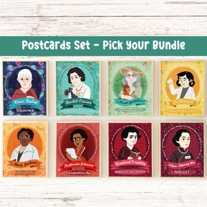 Set di cartoline illustrate donne e scienza