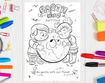 Página para colorear del Día de la Tierra: Actividad imprimible para niños (Descarga digital)