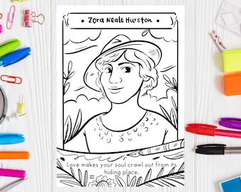 Coloring Page Women in Literature Coloring Sheet Zora Neale Hurston Women Writer Women History Month Female Writer Black History Month Print